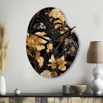 Gold Tropical Leaf Serenade I - Asymmetric Metal Wall Clock